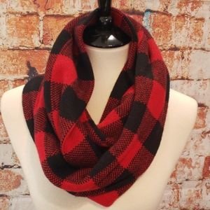 Talbots red buffalo plaid knitted infinity scarf
